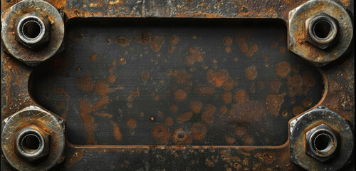 Wall Mural - Old metal frame with bolts on a corroded background.