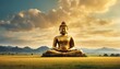 magical grasslands landscape with giant gold buddha statue from Generative AI