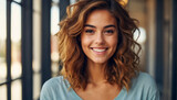 Fototapeta Młodzieżowe - portrait of stunning young woman smiling with a beautiful bokeh background