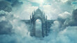 Door in a fantasy castle with a cloud background door