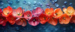 brightly colored flowers are arranged in a row on a blue background
