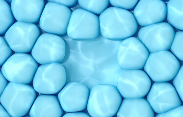 Poster - Abstract podium for product display  with soft bubbles and water caustic light overley. 3d rendering.