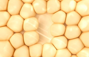 Poster - Abstract podium for product display  with soft bubbles and nature sun light overley. 3d rendering.