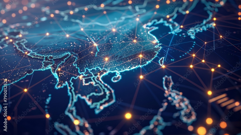 Digital map of Asia, concept of global network and connectivity, data ...