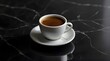 Hot black coffee in a white marble cup with a star aniseed, cinnamon paste reflected on a black glass floor.generative.ai 