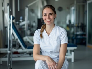 portrait of young sporty physiotherapist in a physic room