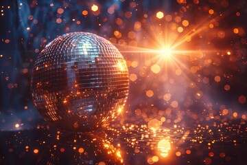 Poster - The reflective surface of a disco ball throws light flares across a mystic, sparkling backdrop