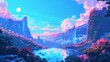 Illustrate a futuristic utopia where extreme sports reign supreme using pixel art Experiment with innovative lighting to create a mesmerizing scene that combines adrenaline and serenity,