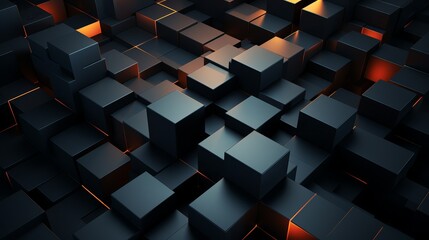 Wall Mural - Minimalist 3D squares forming a geometric, dark-toned artificial intelligence core,