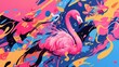 A vibrant hand drawn sketch captures the essence of a pink flamingo amidst a whimsical abstract background