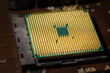 Bottom view of the computer processor with gold plated pins