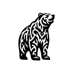 Wall Mural - grizzly bear in modern tribal tattoo, abstract line art of animals, minimalist contour. Vector