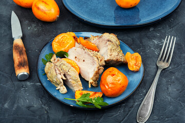 Canvas Print - Braised pork meat with fragrant medlar.