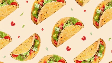 Wall Mural - pattern with cheese and tomato tacos