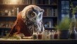 A wise old owl, with a vast knowledge of medicinal herbs, opened a natural pharmacy in a hollow tree, providing remedies for all sorts of animal ailments