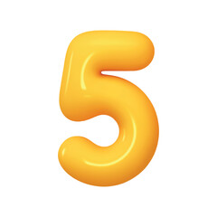Fototapete - Number 5. Five Number sign yellow color. Realistic 3d design in cartoon balloon style. Isolated on white background. vector illustration