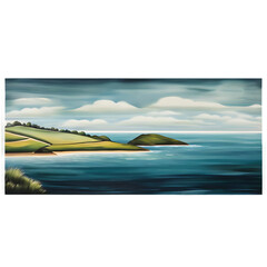 Wall Mural - A hand-painted mural panel depicting a seaside landscape Transparent Background Images