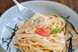 pasta or spaghetti, mentaiko cream sauce spaghetti or mentaiko cream sauce pasta