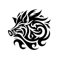 Wall Mural - hog; boar in modern tribal tattoo, abstract line art of animals, minimalist contour. Vector