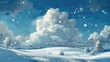 A whimsical depiction of a playful cloud dusting the landscape with snow capturing a delightful seasonal scene