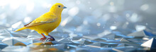 Yellow And Blue Bird, Canary Wild Animal Living In Nature Part Of Ecosystem. 
