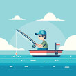 illustration of a fisherman fishing from a boat at sea