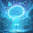 Powerful Brain Visualization Amidst High-Tech Server Room