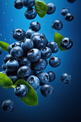 Wall Mural - Fresh Blueberries With splash of water on dark blue background