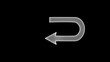 Neon line left arrow 3d illustration. turn direction arrow on black background. Neon U turn symbol.