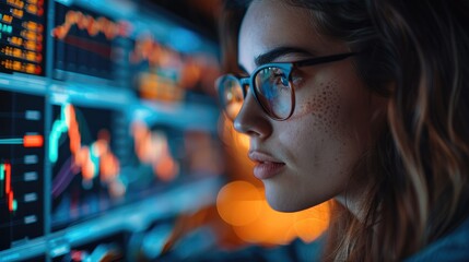 Poster - Crypto trader analyzing stock market indicators for best investment strategy, financial data and charts. Generative AI.