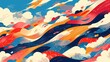 An effortlessly flowing abstract pattern merges gracefully with cloud formations in the sky beautifully captured in this 2d illustration