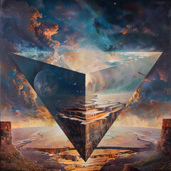 surreal cosmic pyramid landscape painting