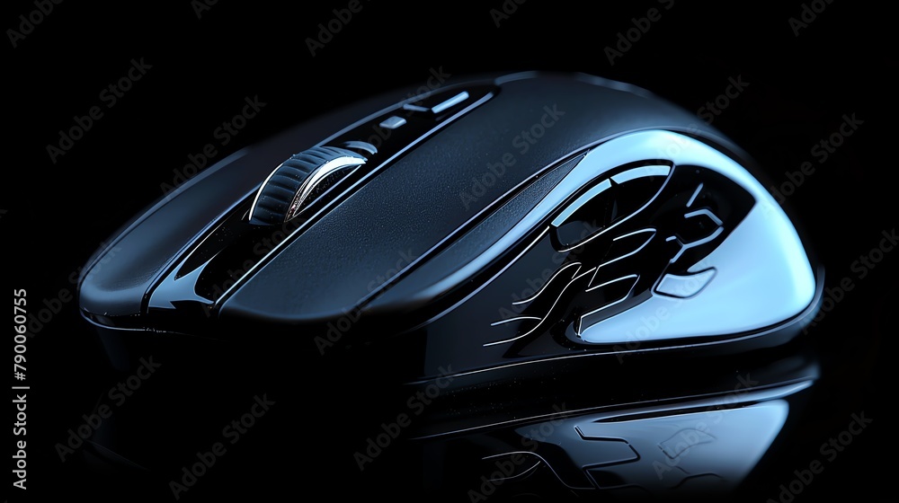 Wireless computer mouse captured on a pure black background ...