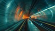 Traveling through a hyperloop tunnel at supersonic speeds, witnessing the blurring landscape outside