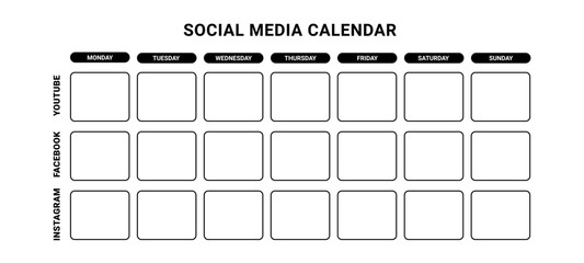 Poster - Social media calendar chart. Web business information advertising and account promotion on online platforms with digital vector schedule