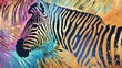 An enchanting illustration featuring a captivating rainbow iridescent panorama is enhanced by the striking beauty of zebra skin with its distinctive spotted pattern reminiscent of a sapphir