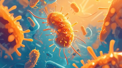 A simple bacterium or virus resembles the colors orange and blue