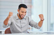 © peopleimages.com - Tablet, winner or businessman with celebration for success, achievement and happy for business growth in corporate career. Winning, yes and financial advisor with expression for good news or excited