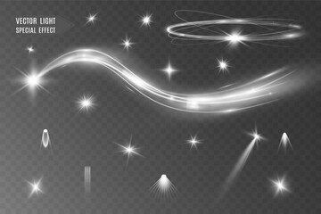 Wall Mural - Light white wave and spotlight shine effect,glow line sparkle shine. Silver white wavy effects.
