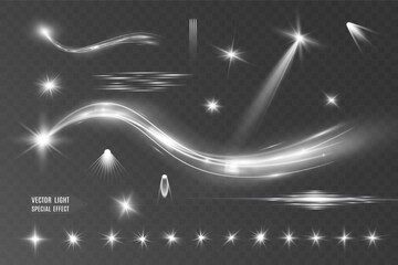 Wall Mural - light white wave and spotlight shine effect,glow line sparkle shine. silver white wavy effects.