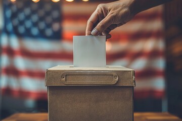 Wall Mural - USA election voting: hand inserts ballot in ballot box