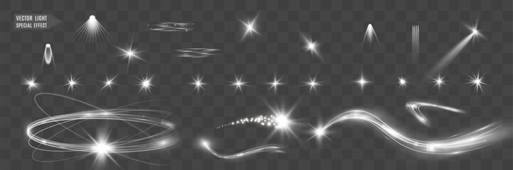 Wall Mural - light white wave and spotlight shine effect,glow line sparkle shine. silver white wavy effects.