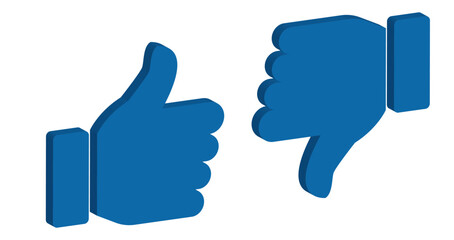 Wall Mural - 3D Thumb up and thumb down icon set. Like dislike symbol vector illustration.