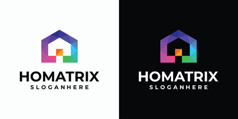Poster - Colorful geometric polygonal house shape vector logo design with modern, simple, clean and abstract style.