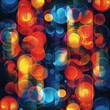 abstract background with circles in red, orange, blue and black colors with a grain effect applied, generative AI