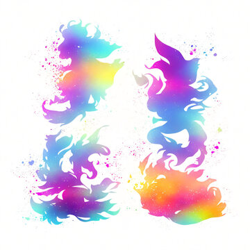 illustration of a set of colorful fire flames on a white background
