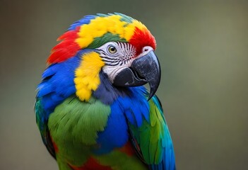 Wall Mural - Close-up portrait of a vibrant red and blue macaw parrot