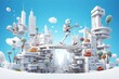 Design 3D characters exploring a modern cityscape
