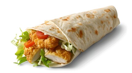 Wall Mural - Delicious Chicken Wrap with Fresh Vegetables on a Clean Background. Ideal for Menu or Food Blog Use. Simple, Tasty Fast Food. AI