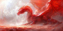 A Red Dragon Is Sitting On Top Of A Body Of Water Banner